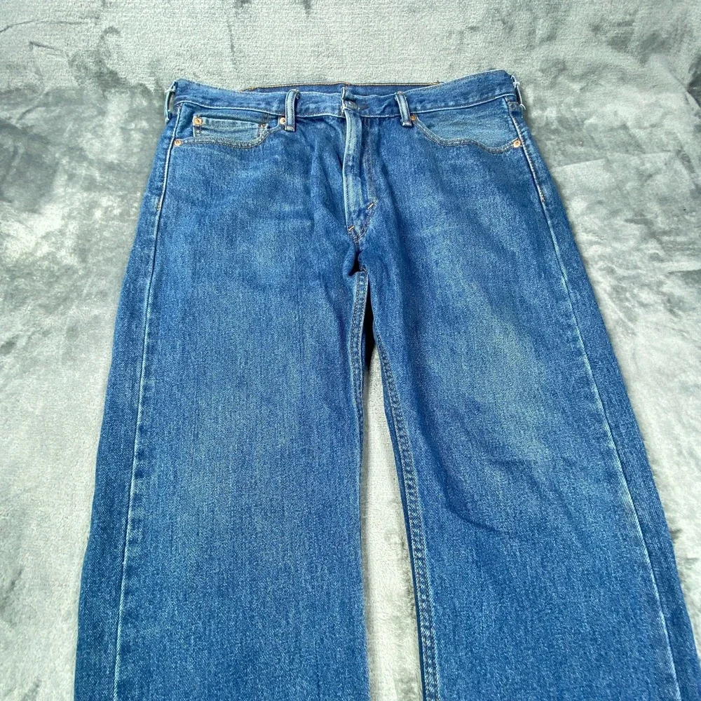 Levis 505 Regular Fit Straight Leg Jeans Mens 38x28 Blue Stretch Denim Fade EUC‎